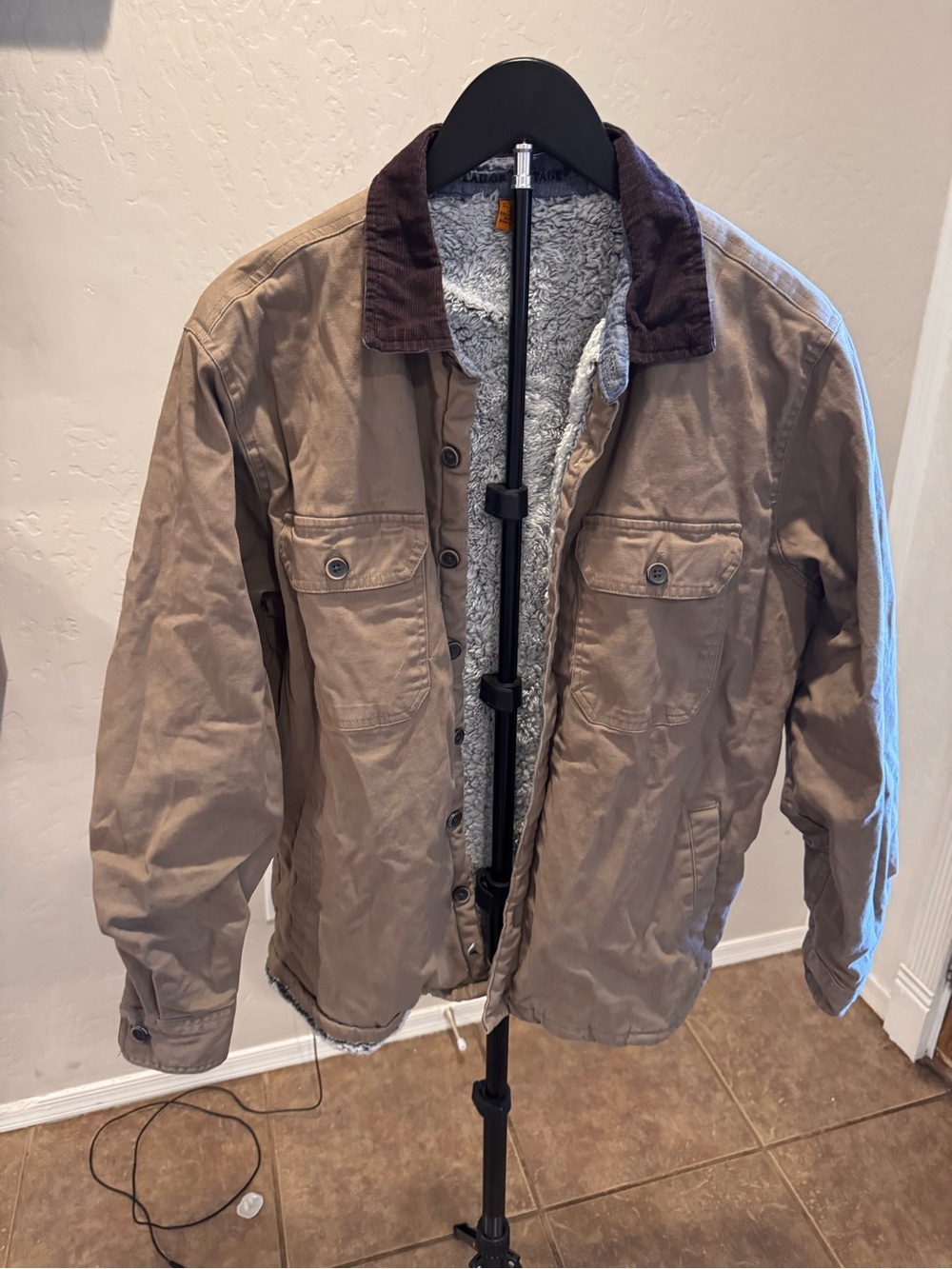 Tailor Vintage Taupe Work Jacket with Dark Brown Collar
